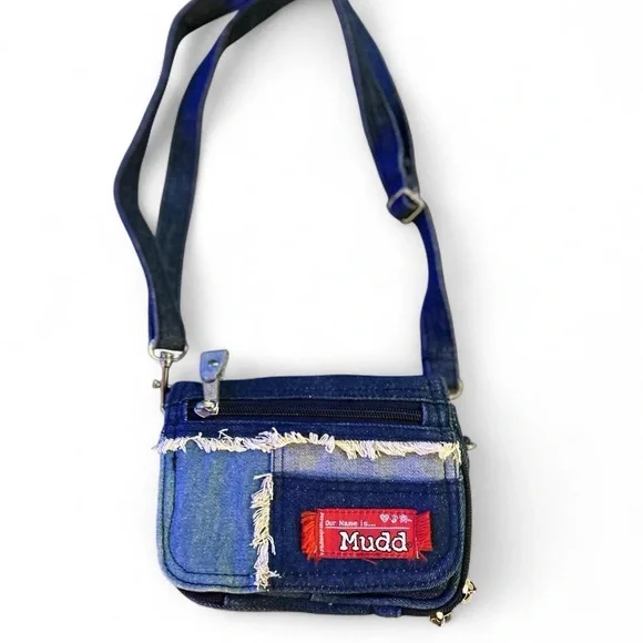 Mudd Bags Vintage Y2k 9s Mudd Denim Crossbody Bag With Red